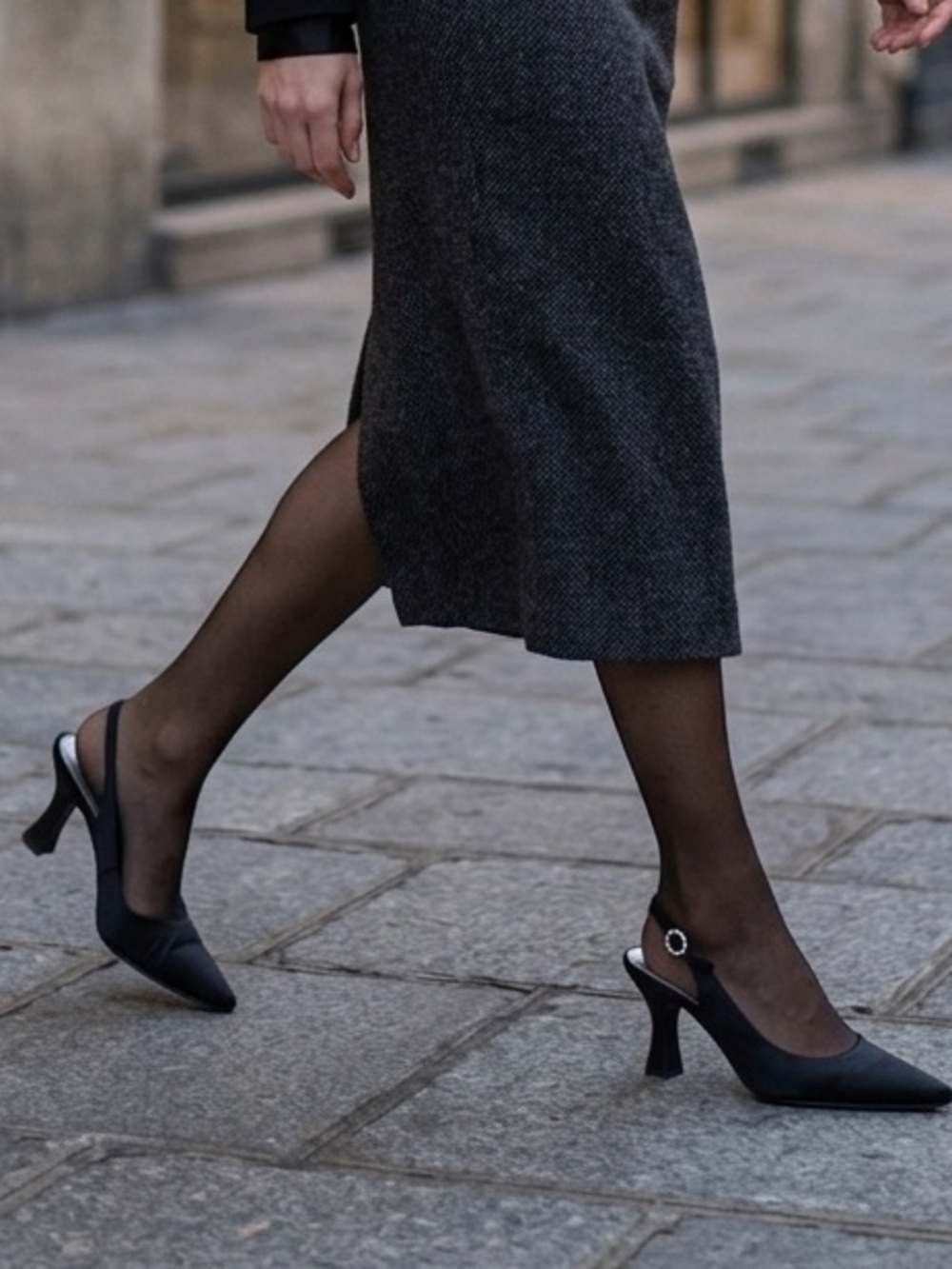 Satin Shoes with Rhinestone Buckle